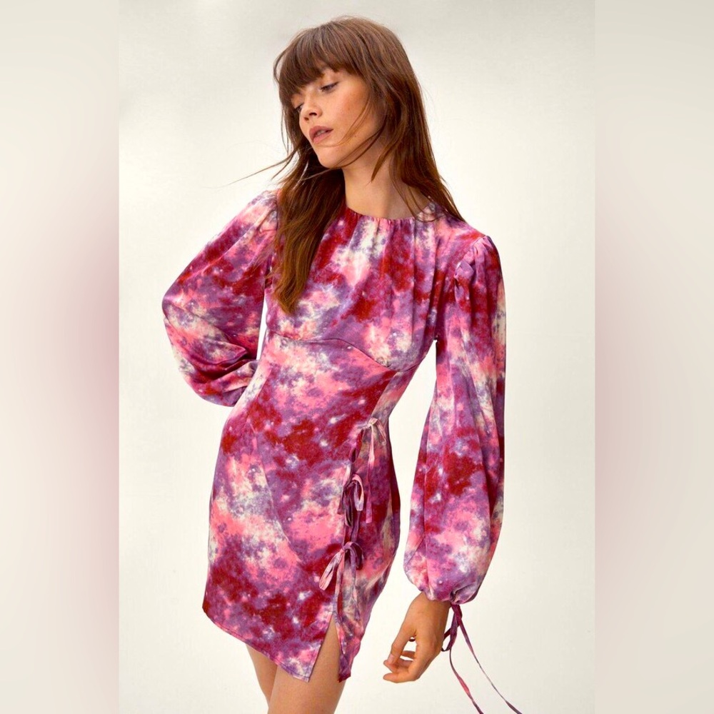 NWT Nasty Gal Tie Dye Print Corset Balloon Sleeve Mini